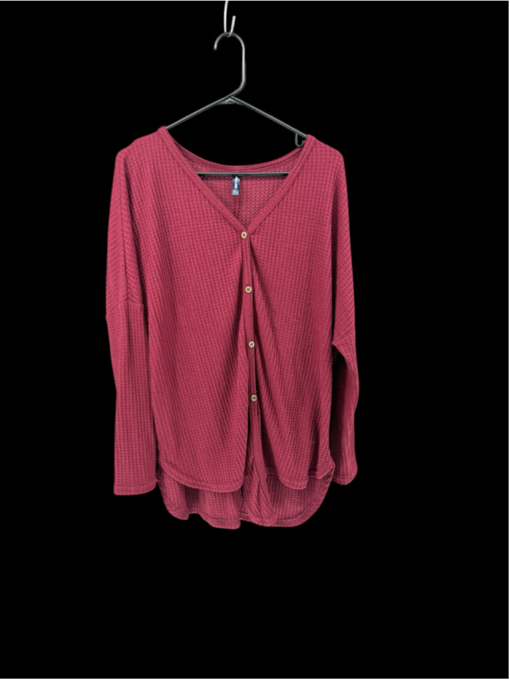 Women's IWOLLENCE Burgundy Waffle Knit Button Down Top Size XL